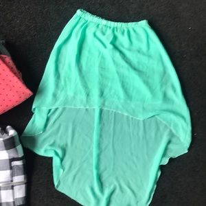 High low mint green mini skirt